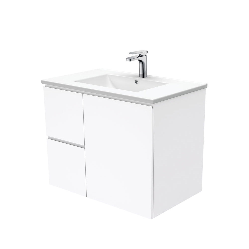 Fienza Dolce Tcl75Fl 750Mm White Fingerpull Wall Hung Vanity Left Hand Drawers - Special Order Units
