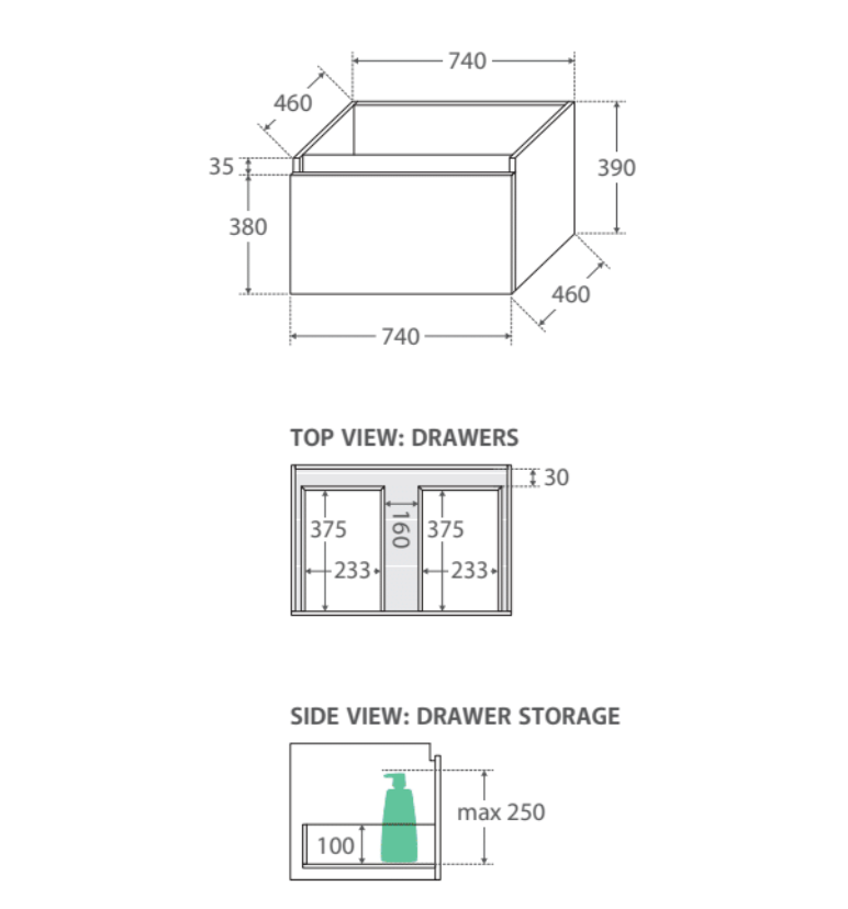 Fienza Dolce Tcl75H Manu 750Mm White Wall Hung Vanity Unit - Special Order Units