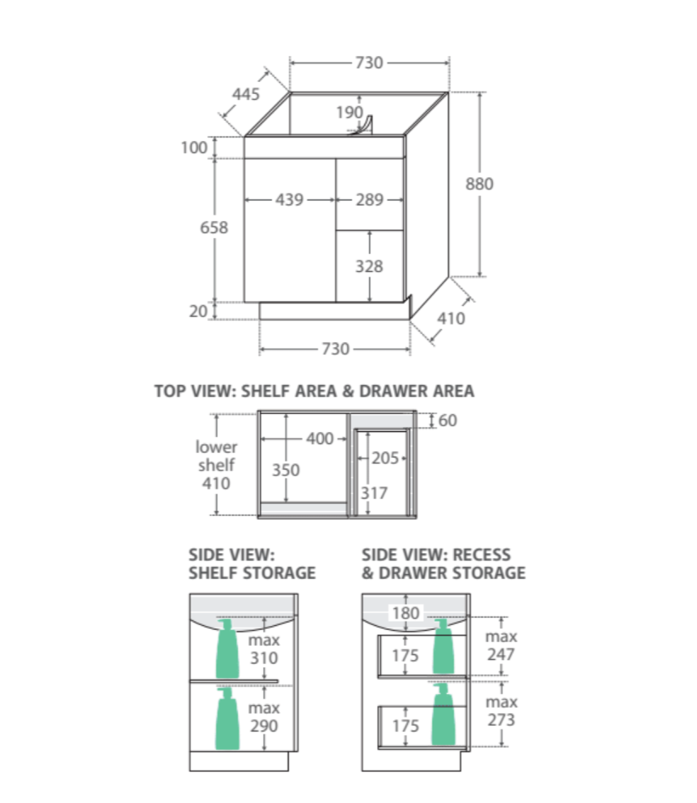 Fienza Dolce Tcl75Nkwl 750Mm White Vanity With Kicker Left Hand Drawers - Special Order Units
