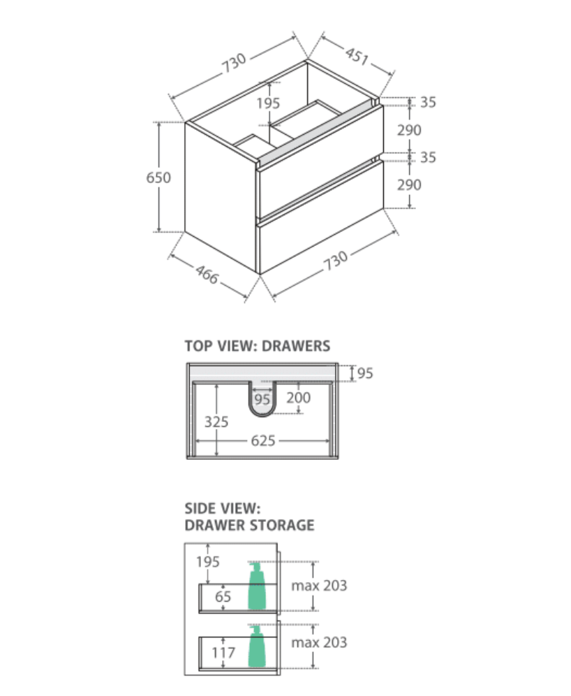 Fienza Quest Tcl75Q Manu 750Mm White Wall Hung Vanity Unit - Special Order Units