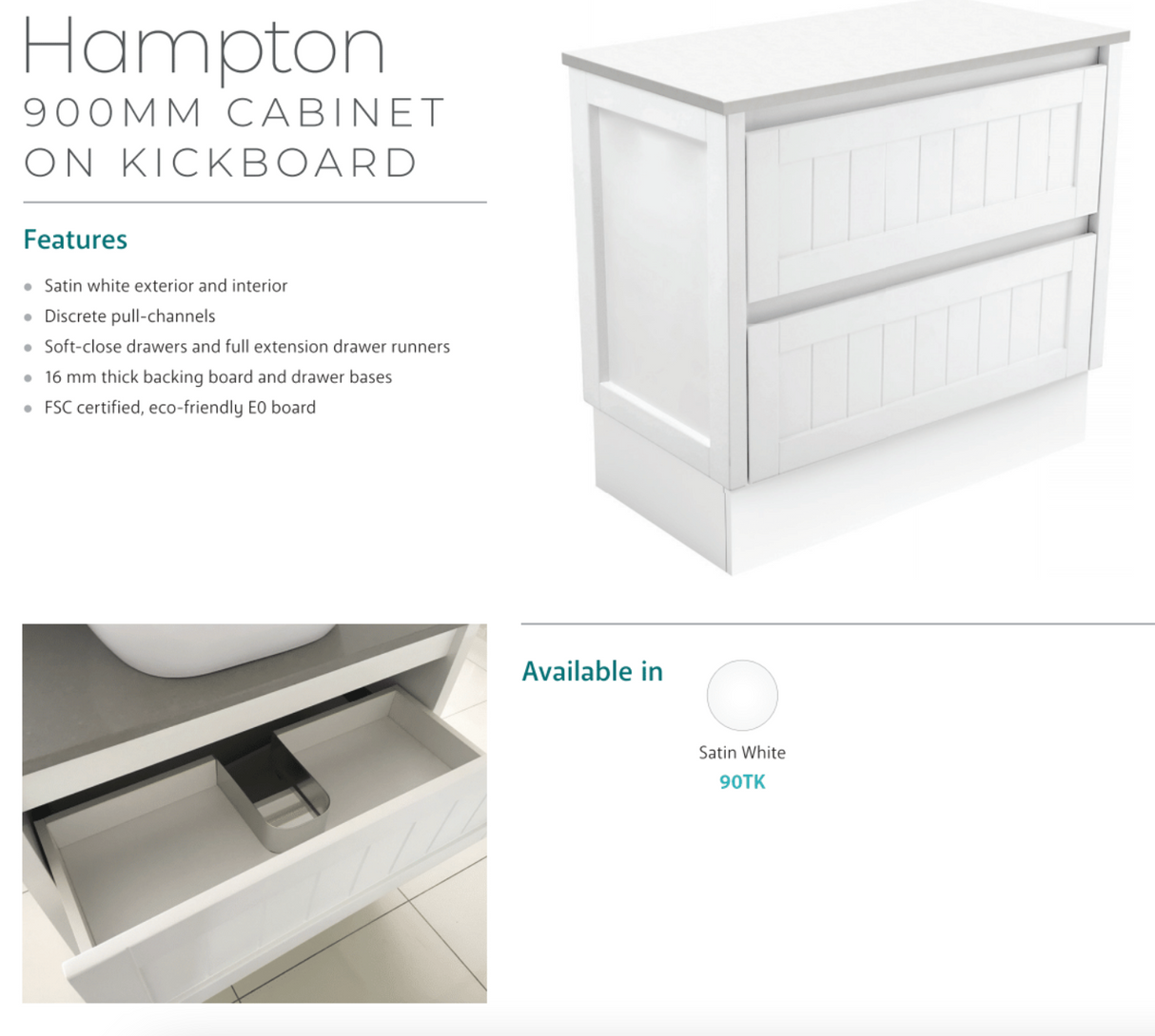Fienza Dolce 900Mm Tcl90Tk Hampton White Vanity Unit On Kickboard - Special Order Units