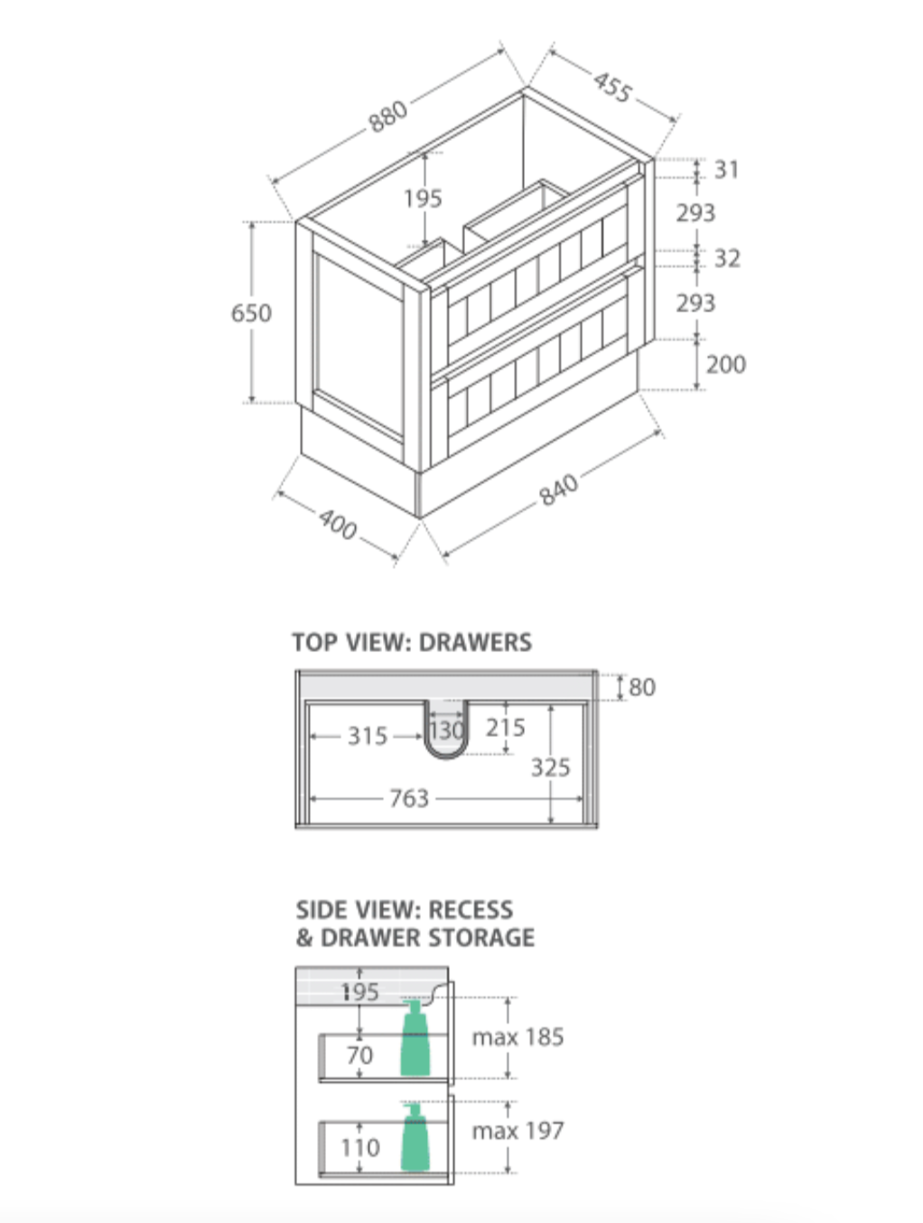 Fienza Dolce 900Mm Tcl90Tk Hampton White Vanity Unit On Kickboard - Special Order Units