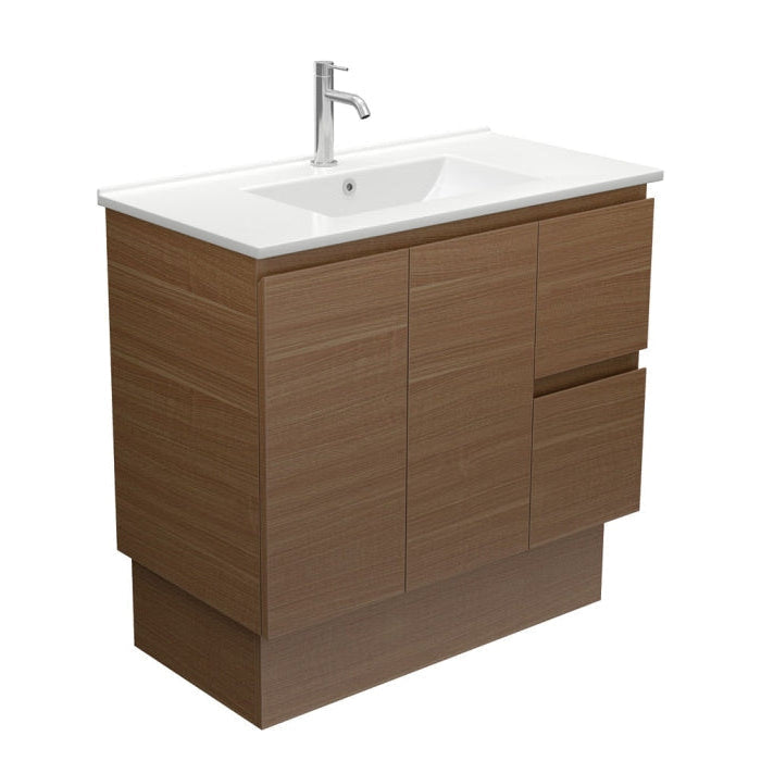 Fienza TCL90WAKR Dolce Edge Walnut 900 Vanity on Kickboard, Right Drawers