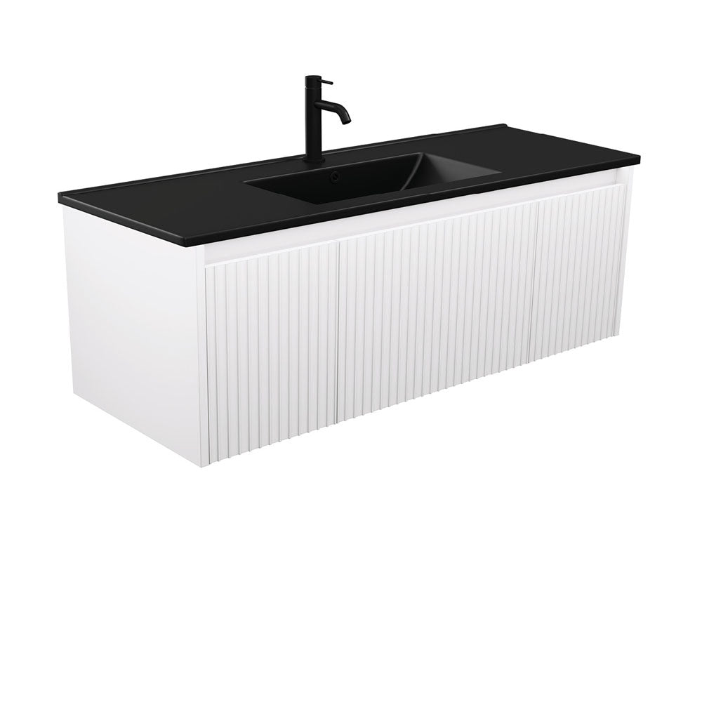 Fienza TCLB120RW 1200 Dolce Matte Black Alina Satin White Wall-Hung Vanity