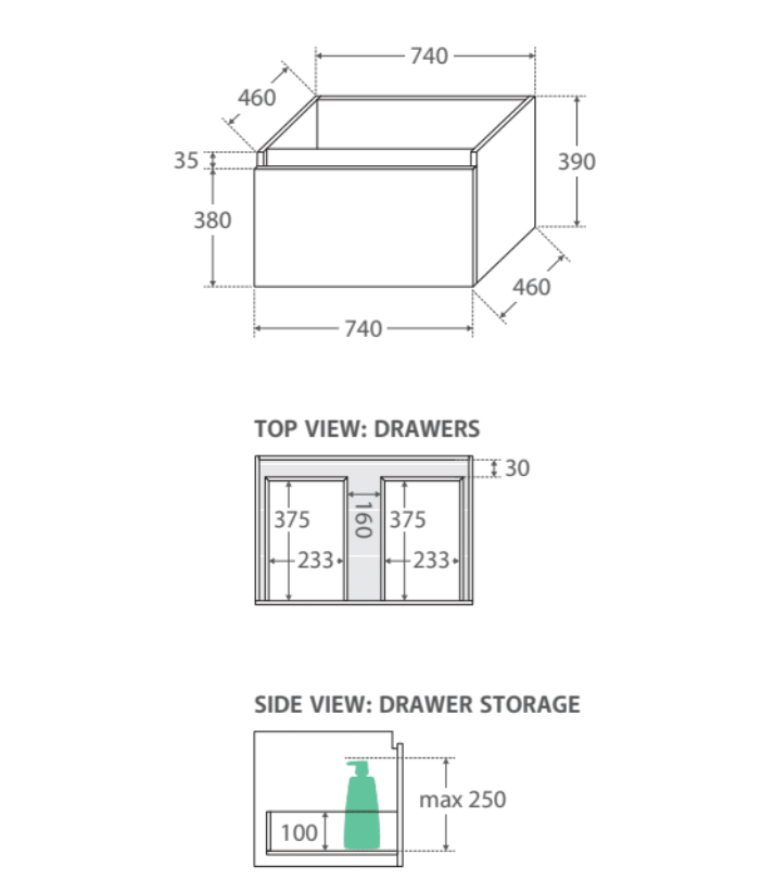 Fienza 750Mm Tclb75H Dolce Matte Black Manu Wall Hung Vanity White - Special Order Units