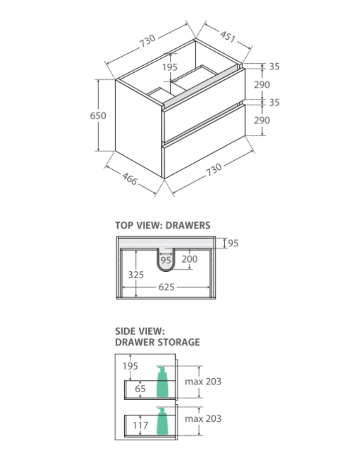 Fienza 750Mm Tclb75Q Dolce Matte Black Quest Wall Hung Vanity White - Special Order Units