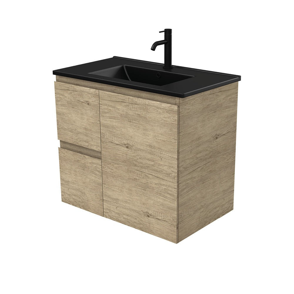Fienza Dolce Tclb75Sl 750Mm Matte Black Scandi Oak Wall Hung Vanity Left Drawers - Special Order