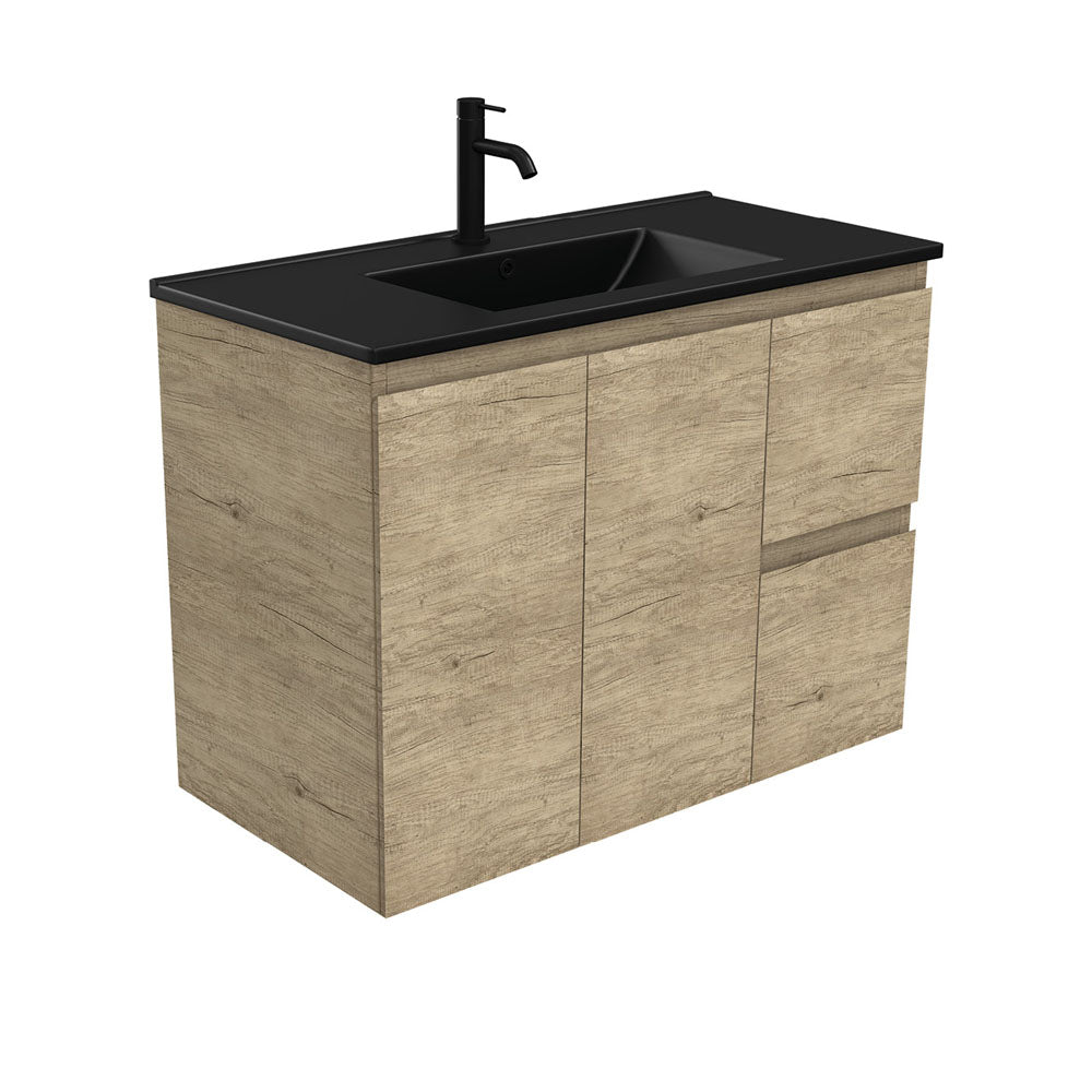 Fienza Tclb90Sr 900Mm Dolce Matte Black Scandi Oak Wall Hung Vanity Right Drawers - Special Order