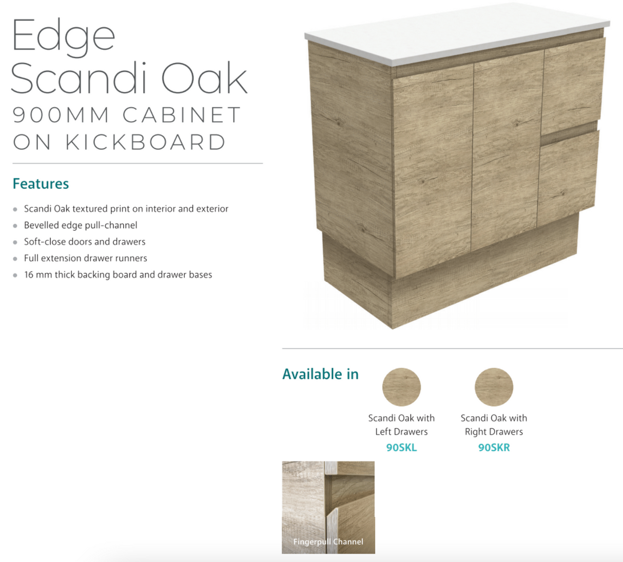 Fienza Tclb90Skl 900Mm Dolce Matte Black Scandi Oak Vanity On Kickboard Left Drawers - Special Order