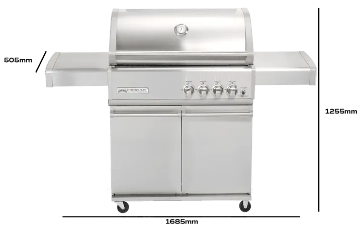 CROSSRAY TCS4PL Infrared 4 Burner Trolley BBQ, Stainless Steel