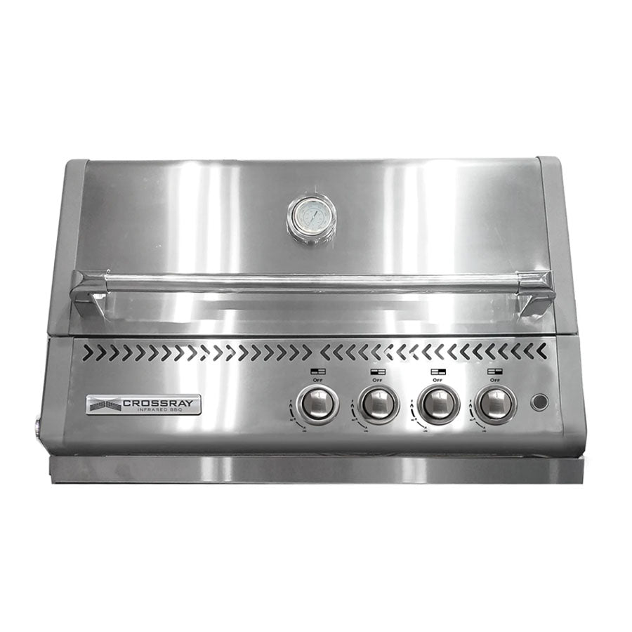 CROSSRAY GD4KW-09 Premium XPlor 4 Burner Black Finish Gas BBQ Outdoor Kitchen with Drinks Fridge, White Top