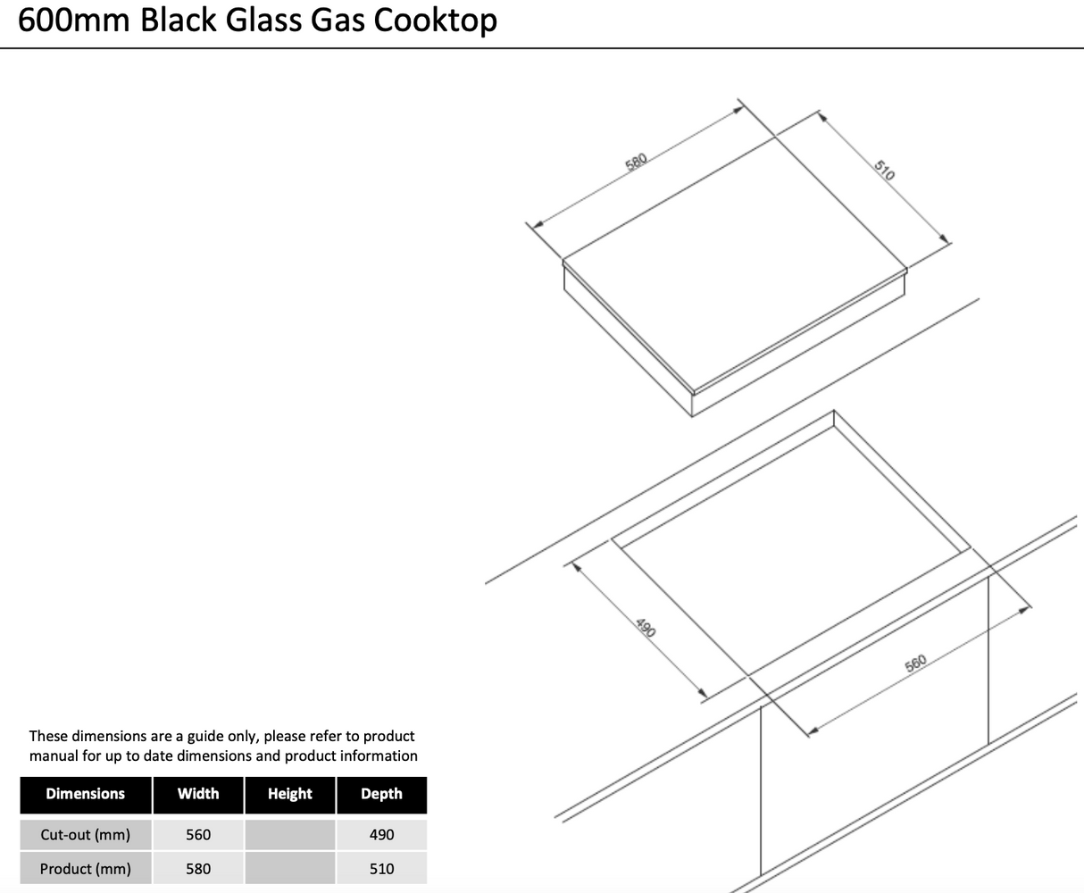 Technika TGC6GWBGFS 60cm 4 Burner Gas Glass Cooktop