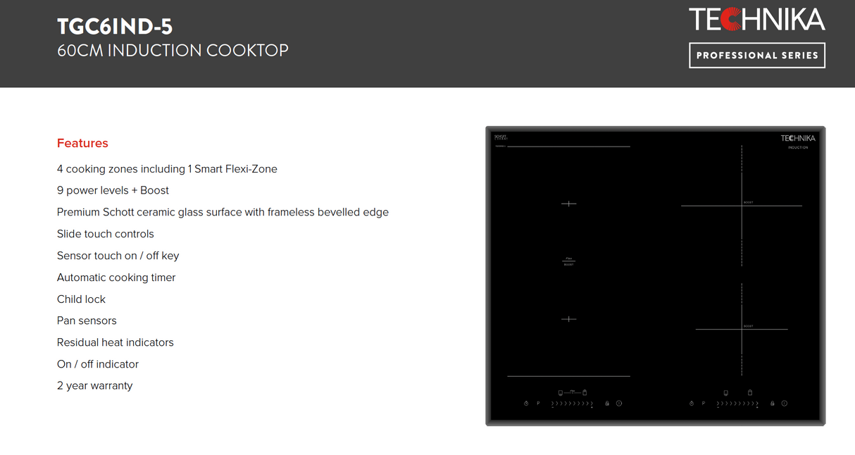 Technika TGC6IND-5 60cm Smart Flexi Zone Induction Cooktop - Black Friday Sale!!!