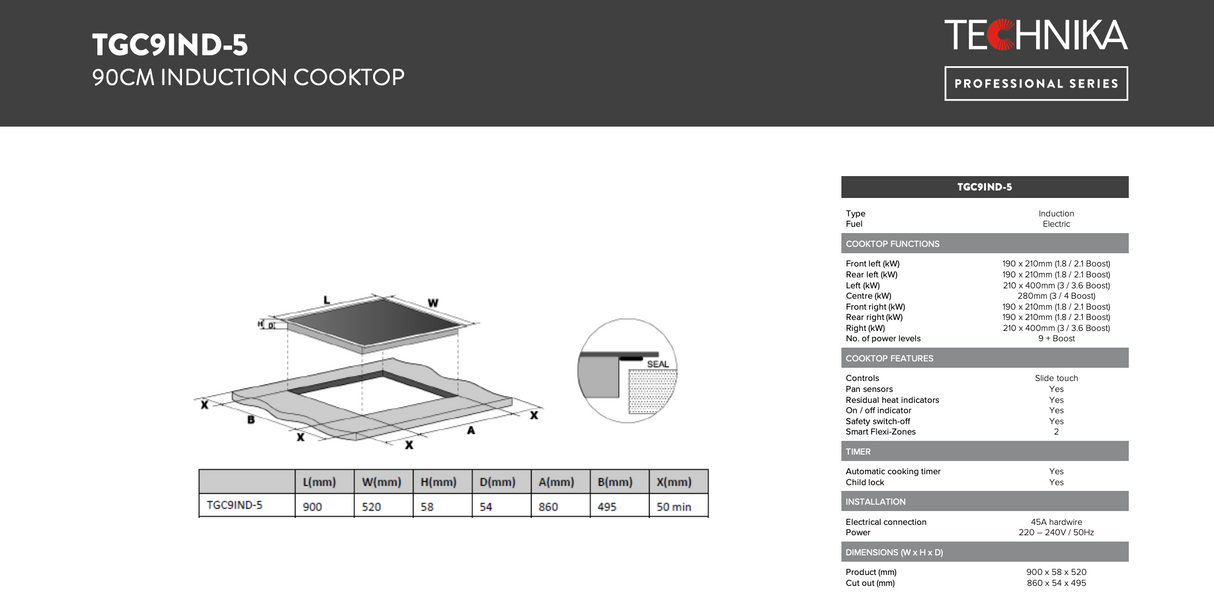 Technika TGC9IND-5 90cm Induction Cooktop