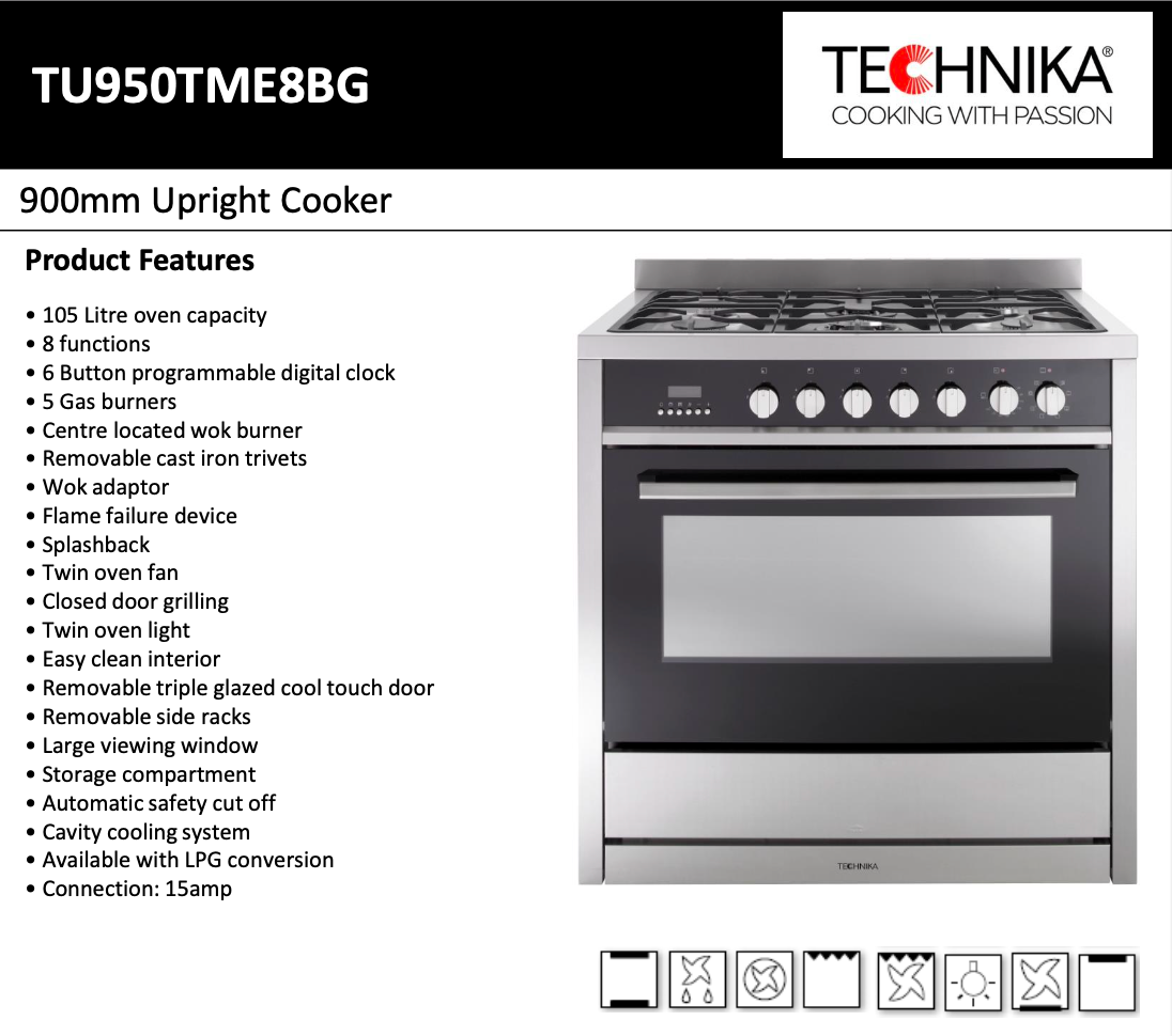 Technika TU950TME8BG 90cm Dual Fuel Freestanding Stove