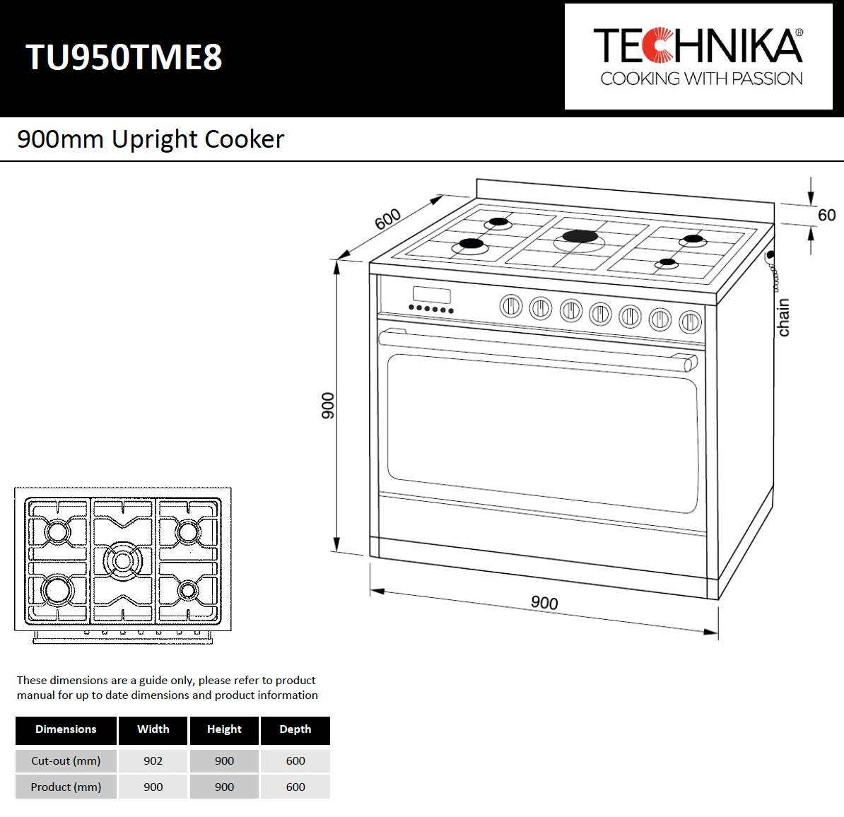 Technika TU950TME8 90cm Dual Fuel Freestanding Stove - Ex Display Discount