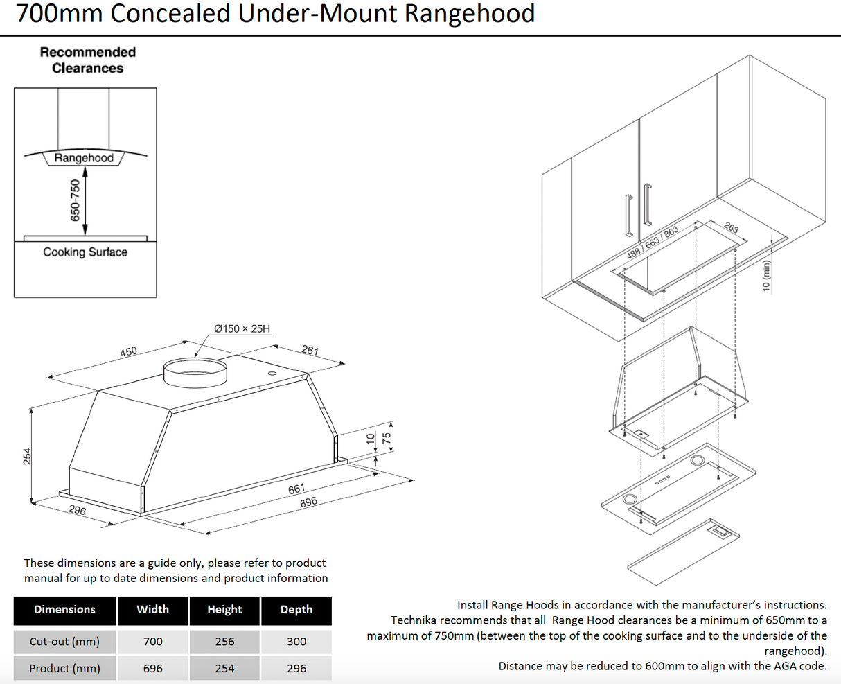 Technika TUR70S 70cm Stainless Steel Undermount Rangehood