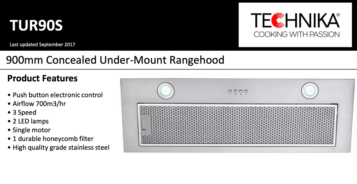 Technika Tur90S 90Cm Stainless Steel Undermount Rangehood Rangehoods