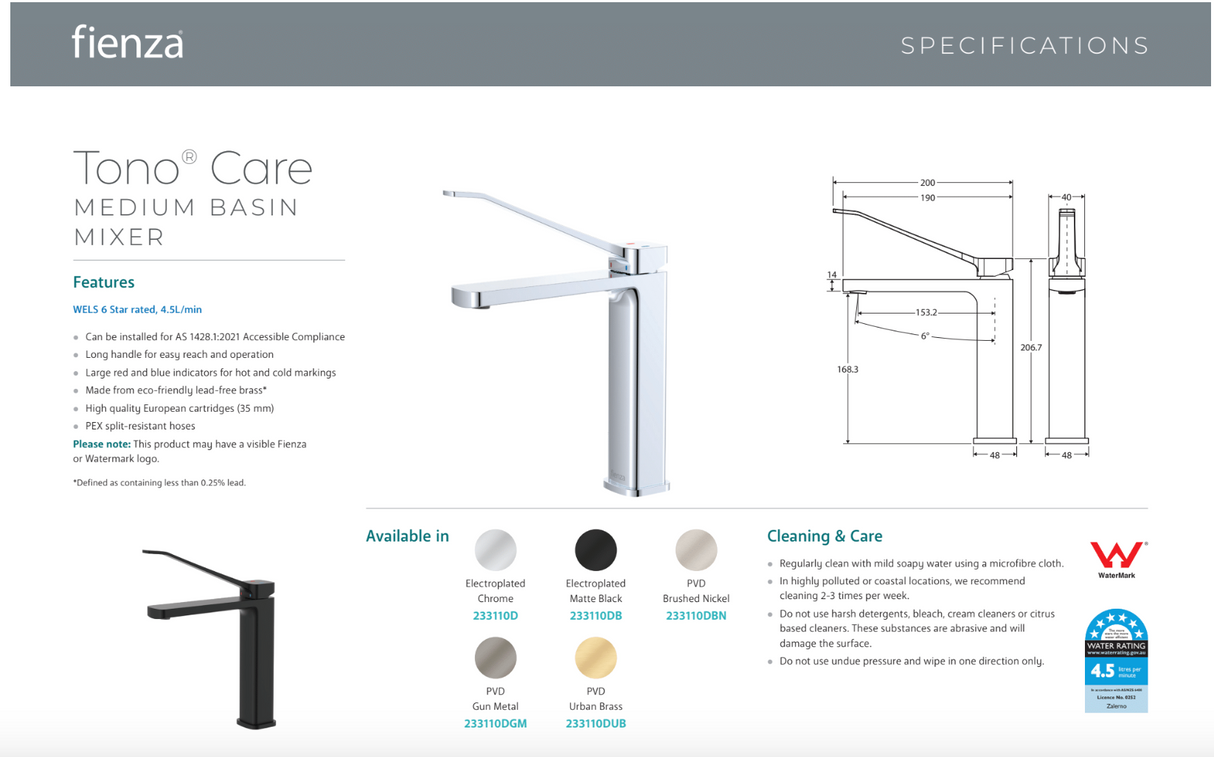 Fienza 233110DGM Tono Care Medium Basin Mixer Gunmetal
