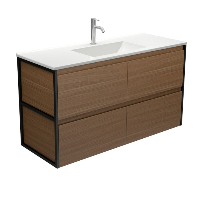 Vanessa VAN120BWAF Amato 1200 Walnut Wall-Hung Vanity, Matte Black Frames