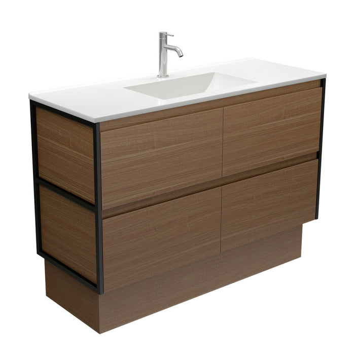 Vanessa VAN120BWAFK Amato 1200 Walnut Vanity On Kickboard, Matte Black Frames