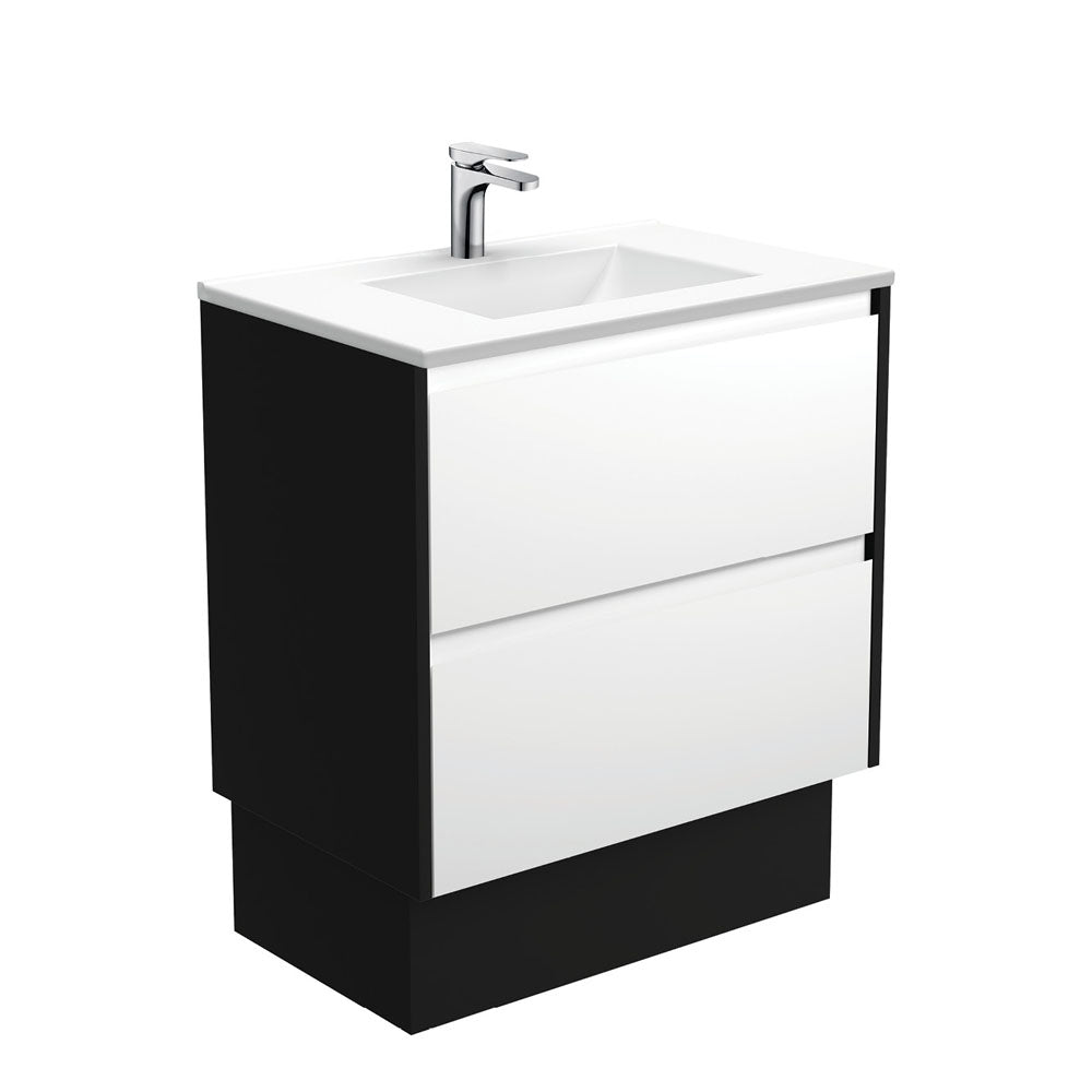 Fienza VAN75BWBK Vanessa Amato 750 Satin White Vanity On Kick, Satin Black Panels