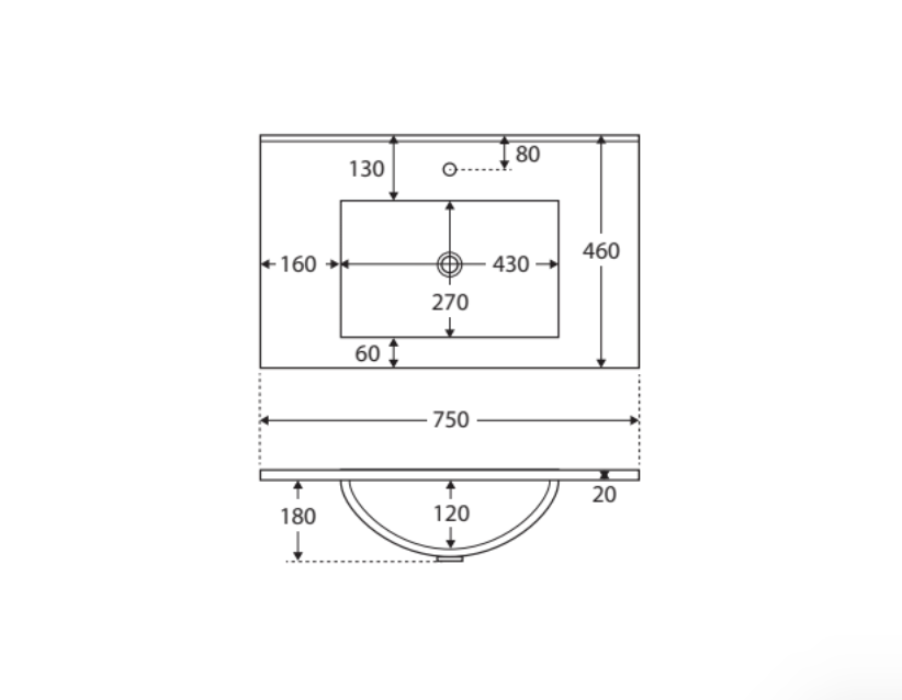 Fienza VAN75ZKR Vanessa Fingerpull Satin White 750 Vanity on Kickboard, Right Drawers