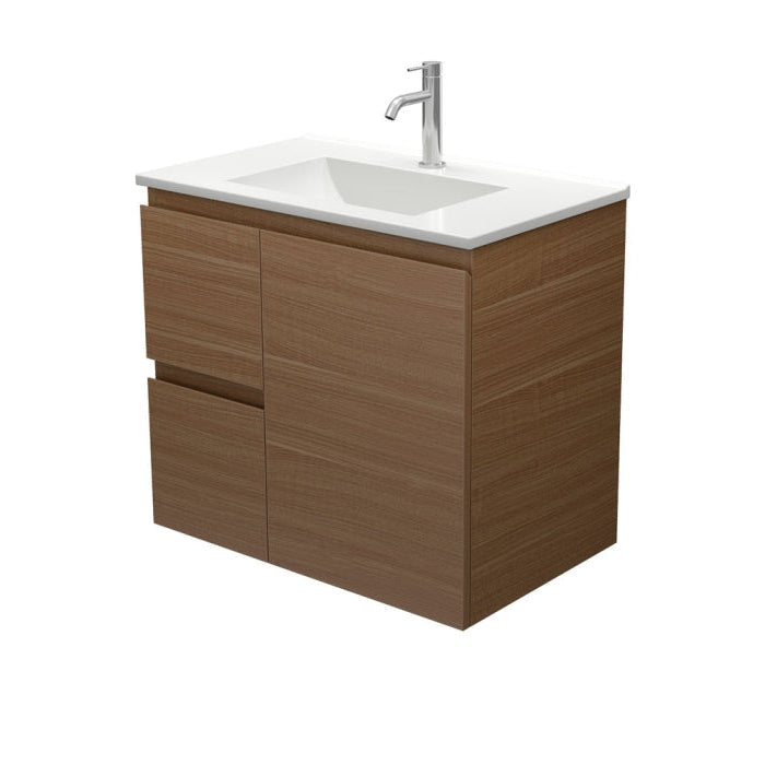 Fienza VAN75WAL Vanessa Edge Walnut 750 Wall Hung Vanity, Left Drawers