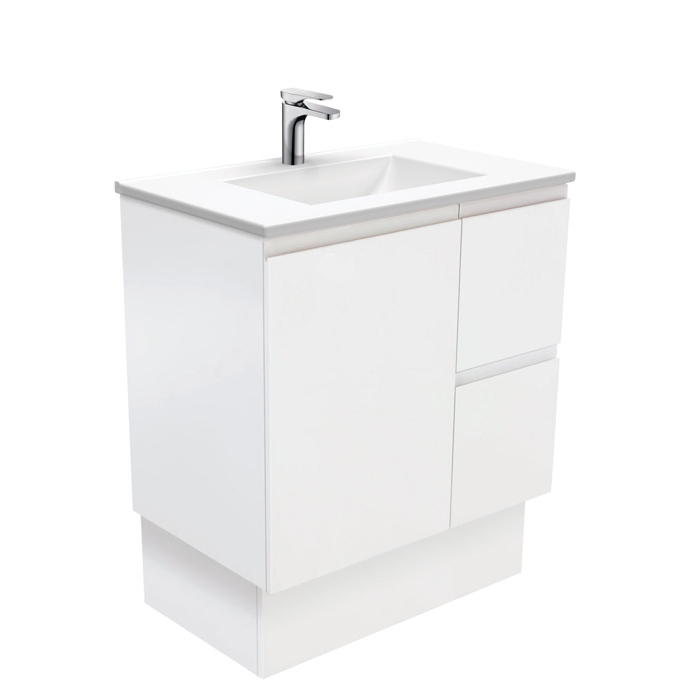 Fienza VAN75ZKL Vanessa Fingerpull Satin White 750 Vanity on Kickboard, Left Drawers