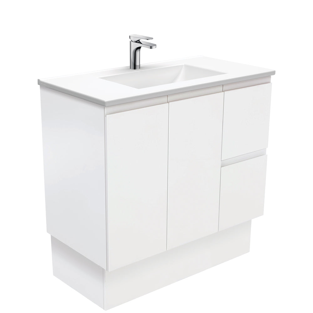 Fienza VAN90ZKR Vanessa Fingerpull Satin White 900 Vanity on Kickboard, Right Drawers