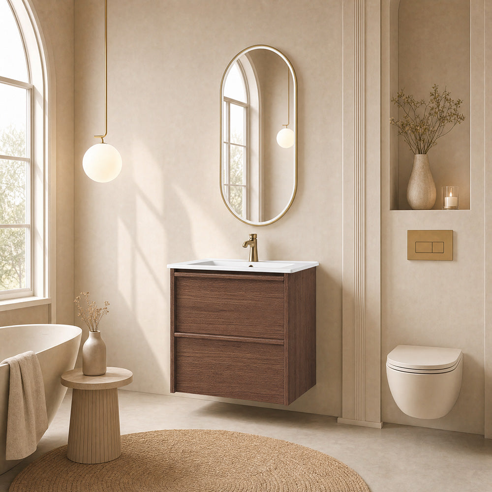 Aulic 600mm VE600WWN Venetta Framed Wall Hung Vanity Walnut