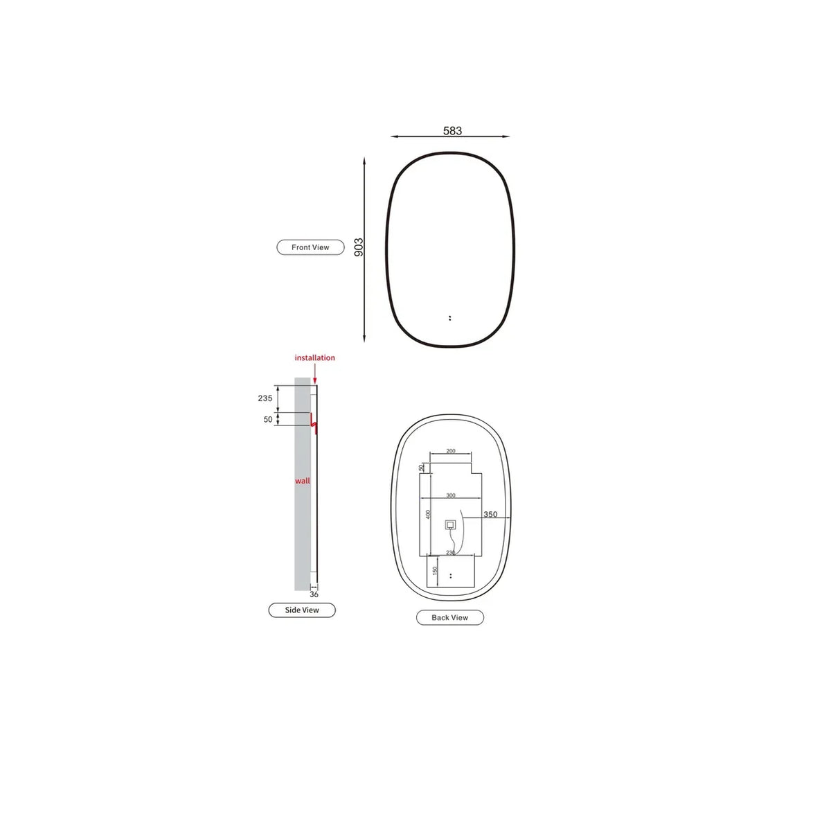 Aulic LMVAL-580-BG Valmont Vertical 580mm LED Mirror, Brushed Gold