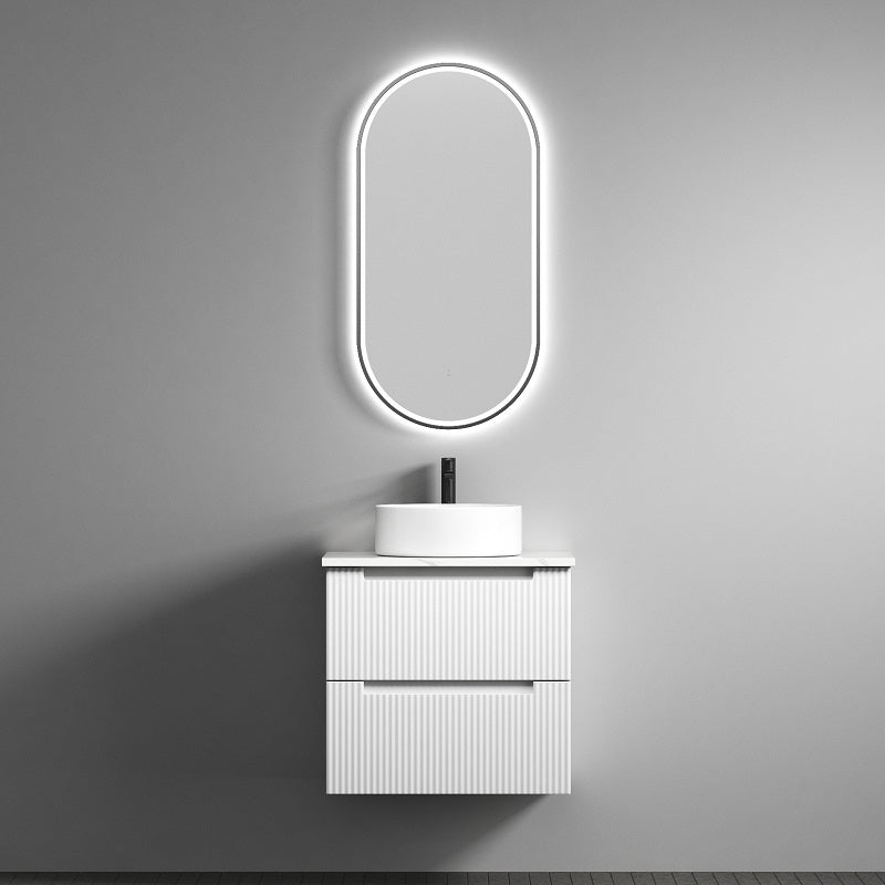 Aulic 600mm Verona Mark II White Fluted Wall Hung Vanity CAWH412-600-ST Ceremic Top Vanity Units