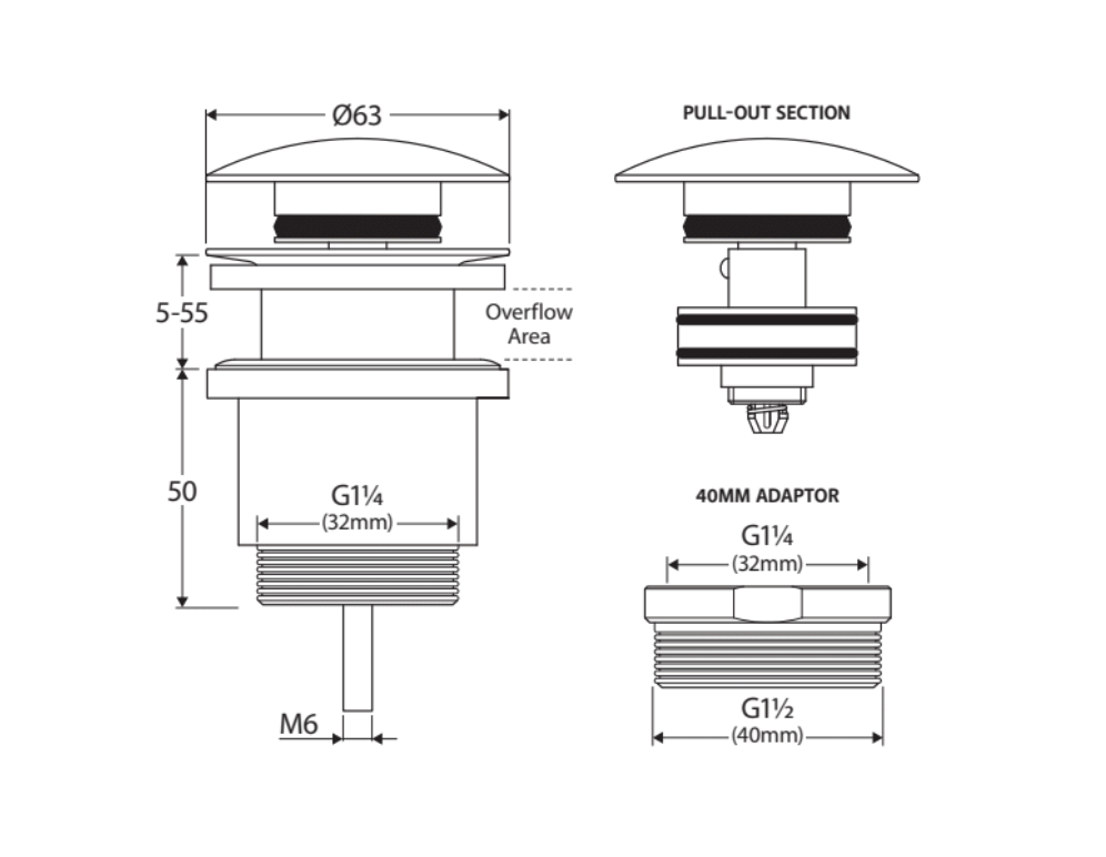 Fienza WAS72UB Pop Up Waste Universal Basin 32/40mm, Urban Brass