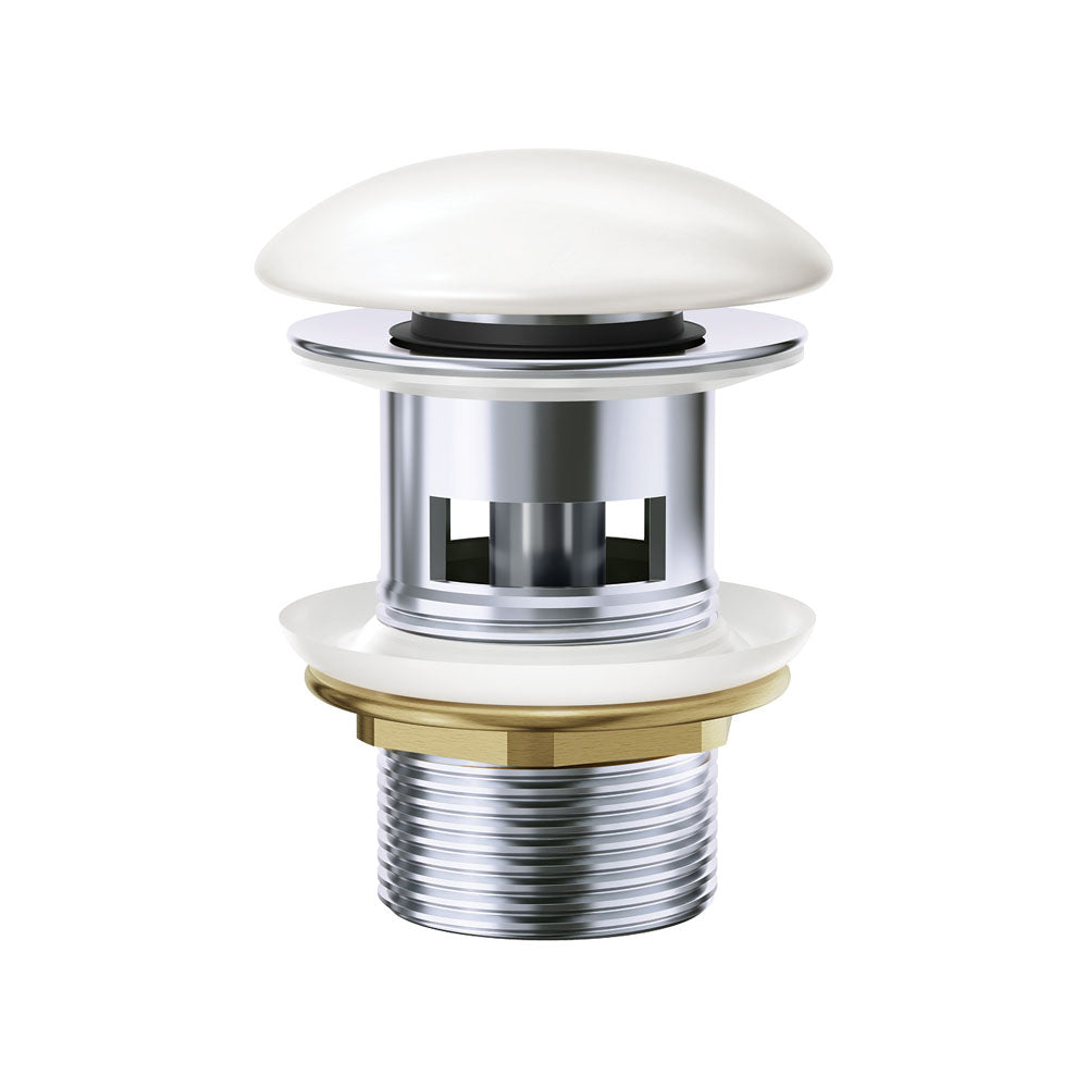 Fienza WAS82 Gloss White Pop Up Waste Ceramic Dome, 32mm, with Overflow