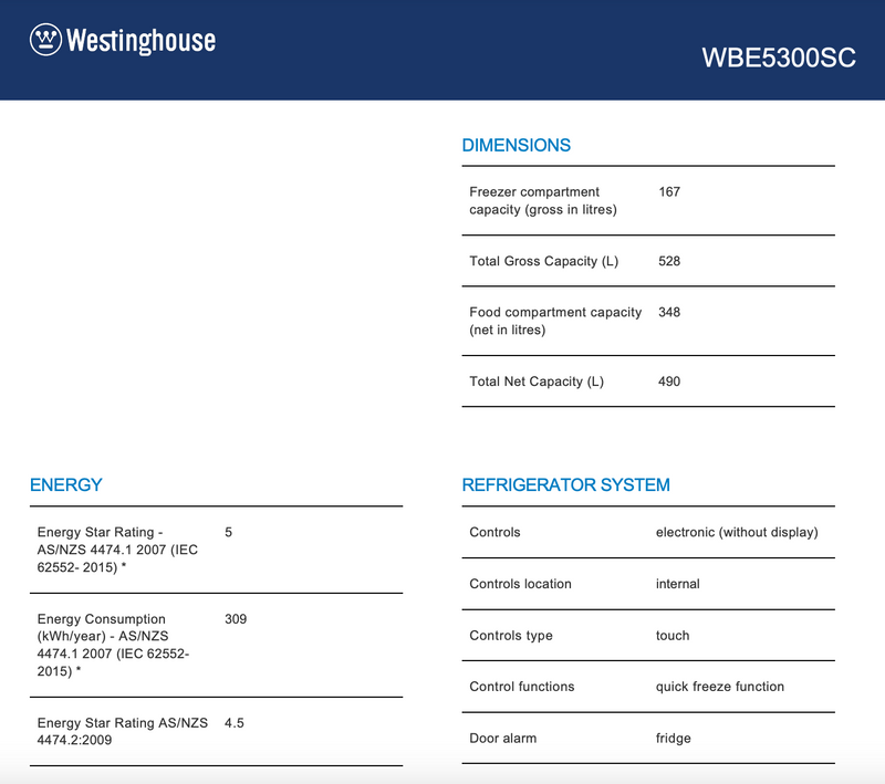 Westinghouse WBE5300SC-R 496L Bottom Mount Fridge - Westinghouse Seconds Discount