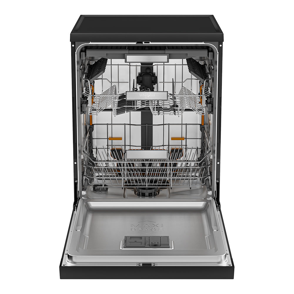 Whirlpool WDFS3R4PBSAU 60cm Power Clean Pro Maxi Tub 14 Place Setting Free Standing Dishwasher - Black