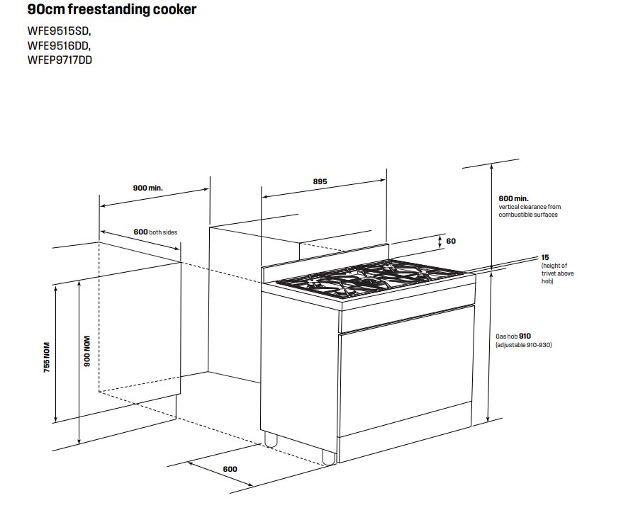 Westinghouse WFE9515SD 90cm Freestanding Dual Fuel Oven/Stove - Westinghouse Factory Seconds