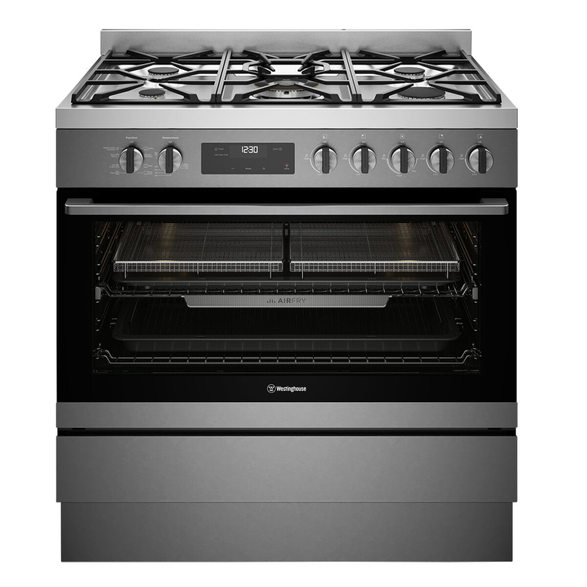 Westinghouse WFE9516DD 90cm Dual Fuel Dark Stainless Steel Freestanding Cooker with AirFry - Westinghouse Seconds Discount