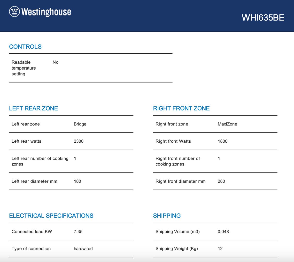 Westinghouse WHI635BE 60cm Induction Cooktop - Westinghouse Factory Seconds