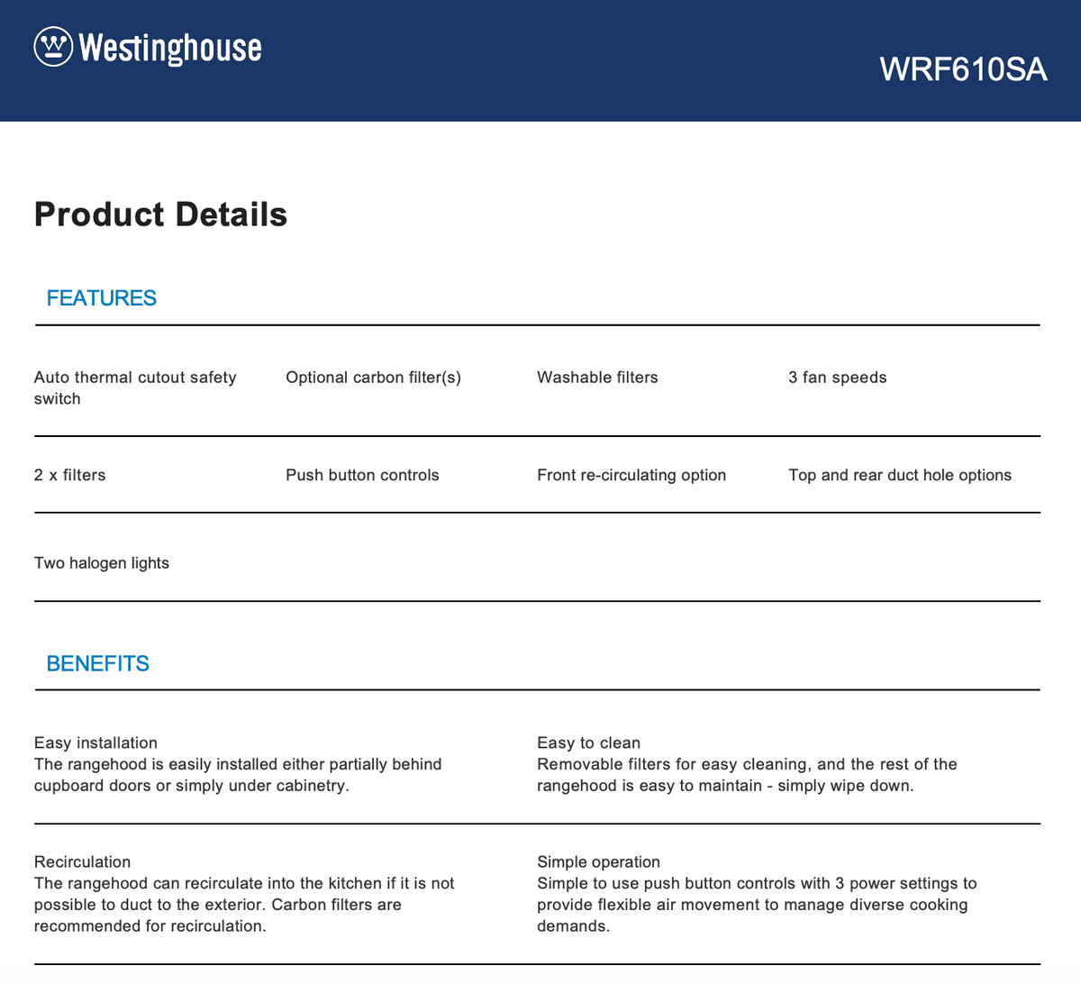 Westinghouse WRF610SA 60cm Fixed Rangehood, Stainless Steel - Box/Packaging Damage