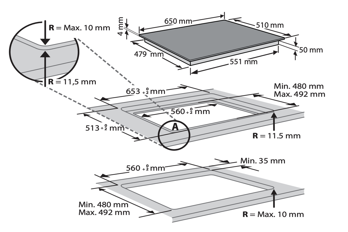 Whirlpool WS8865NEP 65cm 4 Zone 6th Sense Induction Cooktop with Flexi Zones