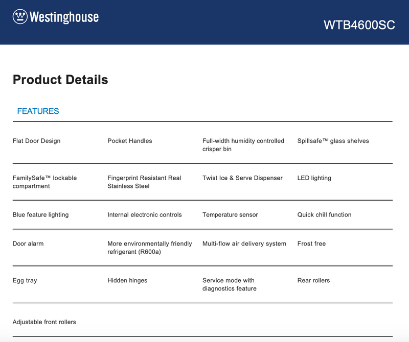 Westinghouse WTB4600SC-R 460L Top Mount Stainless Steel Fridge - Westinghouse Seconds Discount