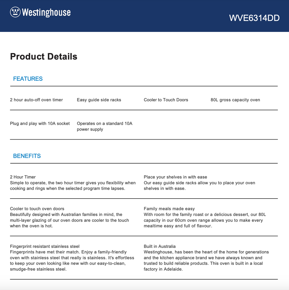 Westinghouse WVE6314DD 60m Dark Stainless Steel Electric Oven - Westinghouse Seconds Discount