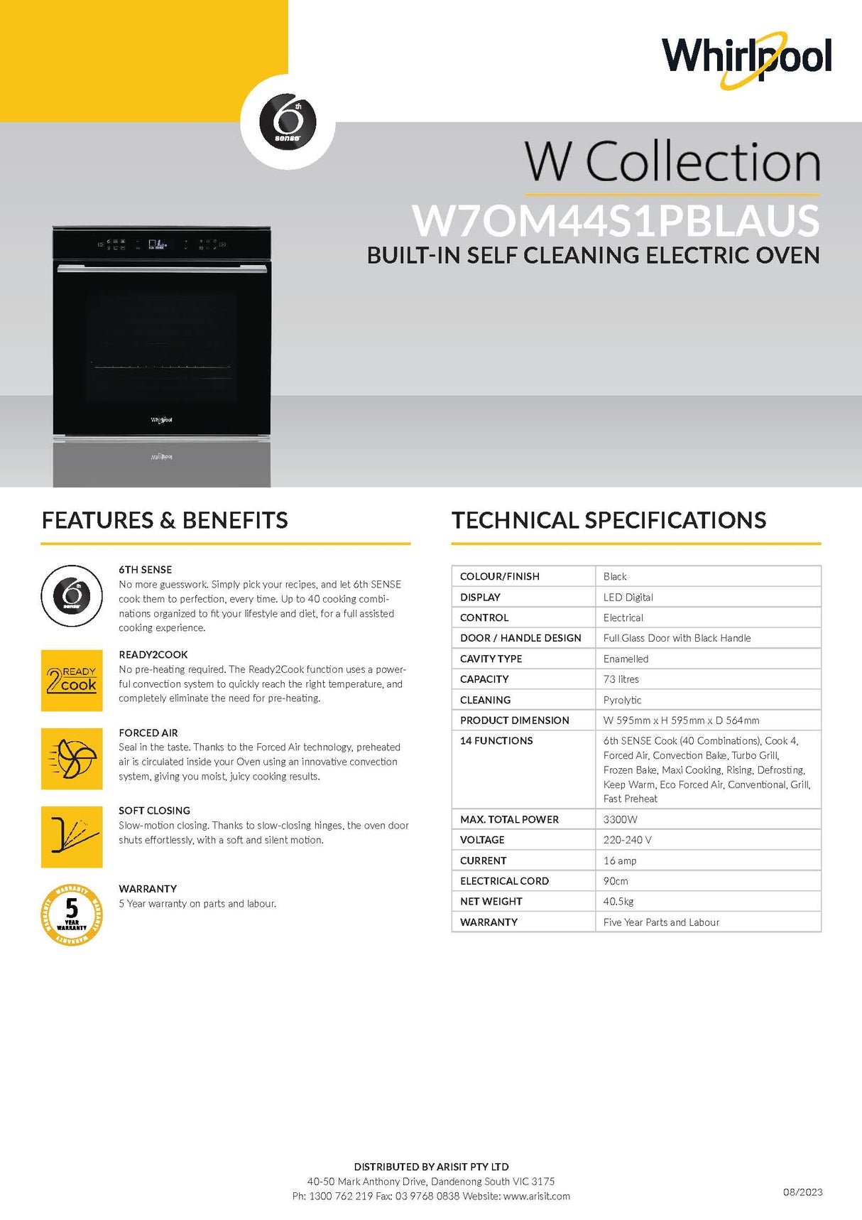 Whirlpool W7OM44S1PBLAUS 60cm Multi-Function Pyrolytic Electric Oven in Black