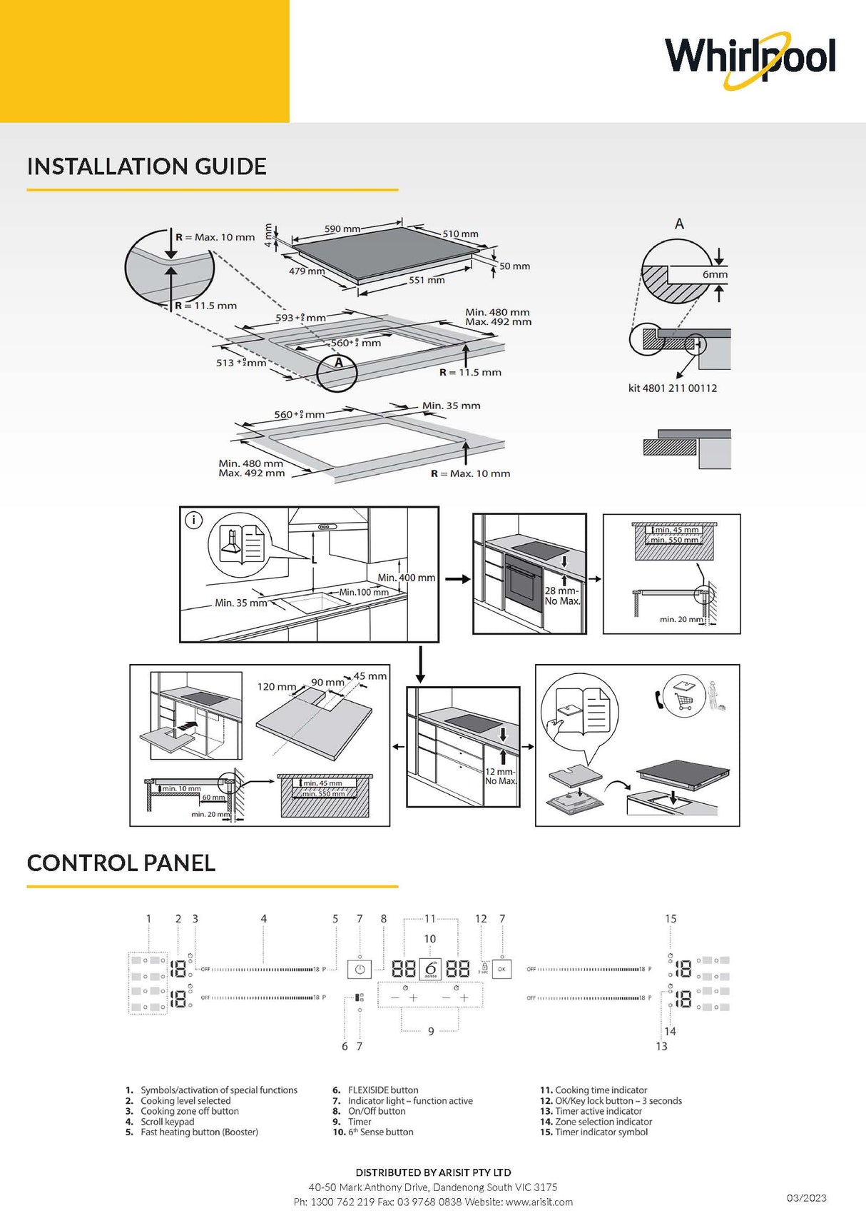 Whirlpool WFS0160NE 60cm Built In Induction Cooktop with Flexi Zone