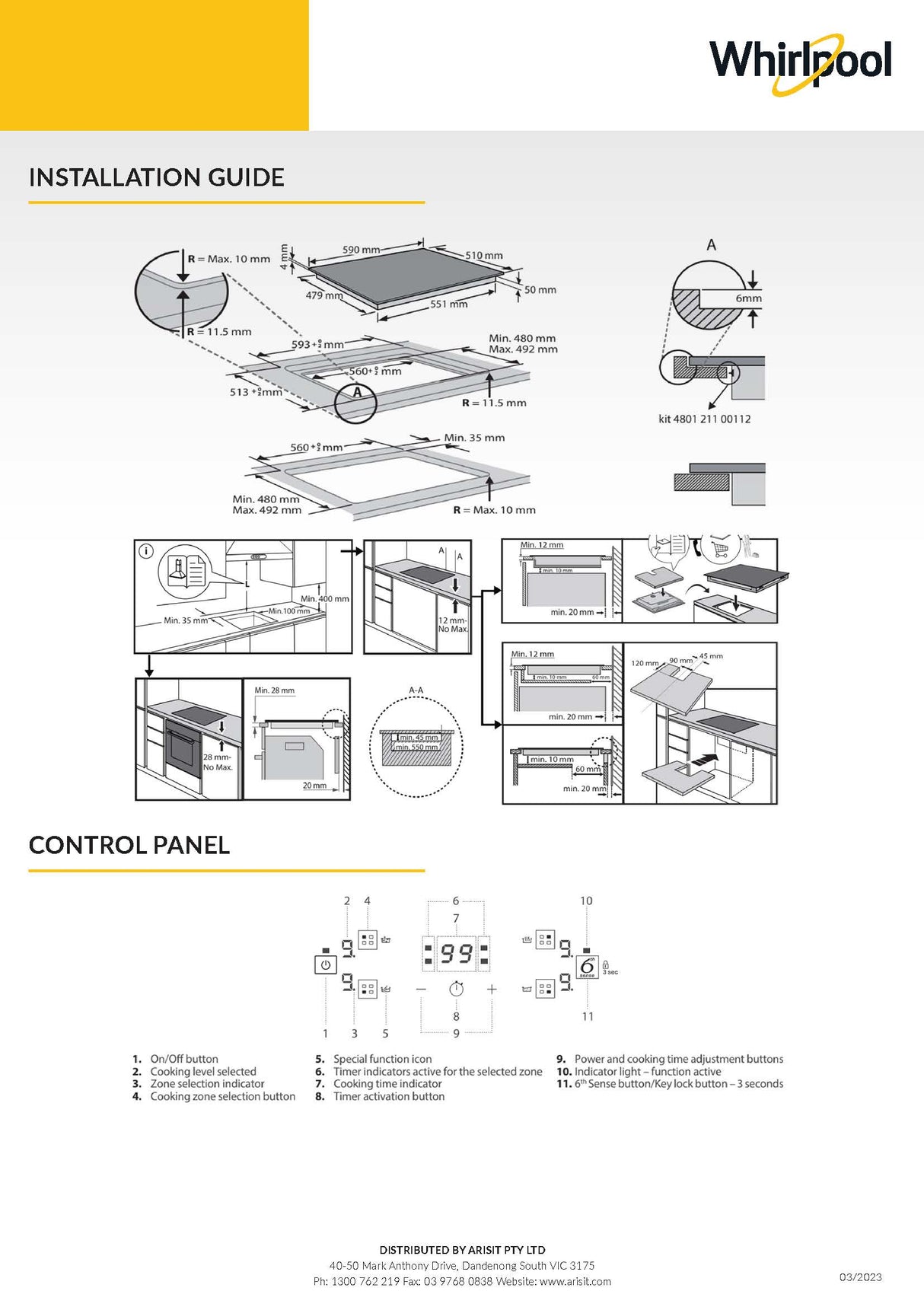 Whirlpool WSQ7360NE 60cm 4 Zone Built In Induction Cooktop