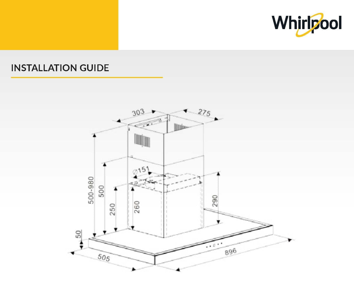 Whirlpool WT9BTABC 90cm Auto Clean T-Box Canopy Rangehood