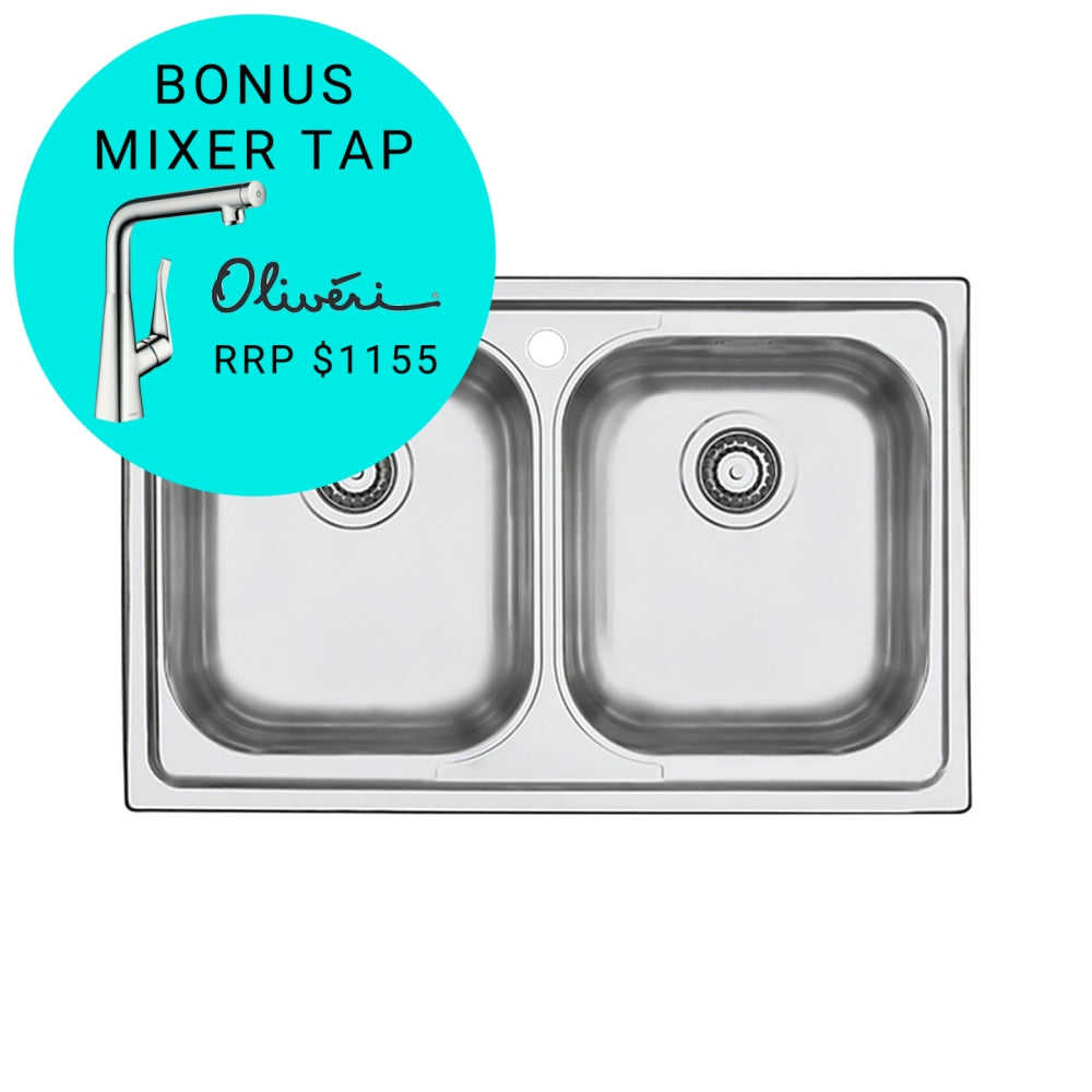 Abey Barazza Bf200 B-Fast Top Mount Double Bowl Sink Mounted Kitchen Sinks