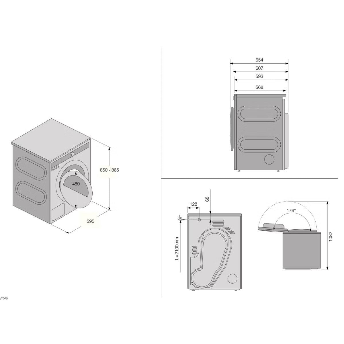 ASKO T408HDTAU 8kg Logic Heat Pump Dryer, Titanium - ASKO Factory Seconds